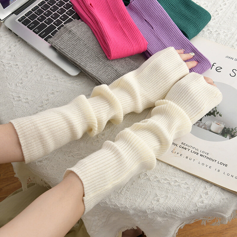 Женские вязаные Утепленные длинные перчатки без пальцев, варежки, зимние однотонные модные повседневные мягкие перчатки Y2K для девочек в стиле панк