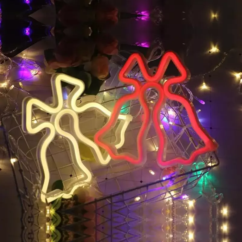 Luz LED de letrero de neón con forma de campana de Navidad, lámpara de pared con batería USB, decoración del hogar para Navidad, decoración de fiesta de cumpleaños