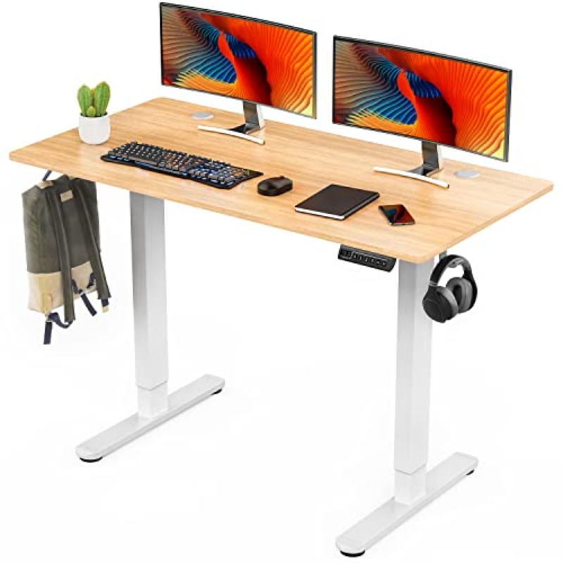 Elétrica Standing Desk com altura ajustável, Mesa Elétrica, Bamboo Textura, Standing Mesa, Mesa do computador, 48x 24in