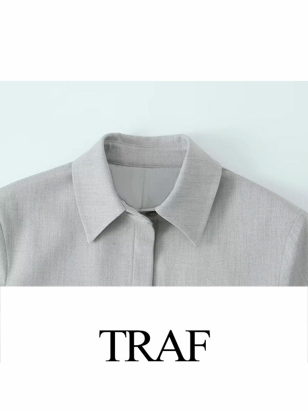 TRAF-Veste Courte Chic avec Poches pour Femme, Manteau à Manches sulf, Revers, Bouton Caché, Élégant, Nouvelle Collection Printemps 2024