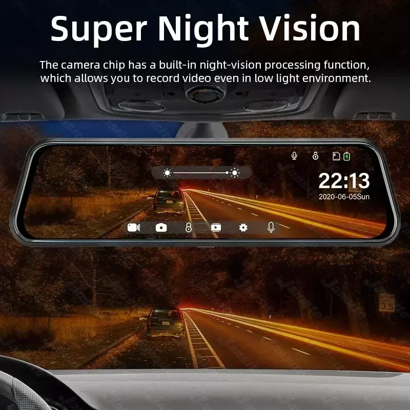 Jansite-Car Touch Screen DVR, 10 ", 4K, 1080P, Stream Media, Gravador de Câmera de Vídeo, Lente Dupla, Espelho Dash Cam