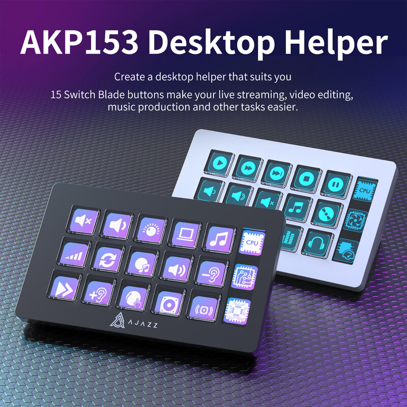 AJAZZ-Panel de consola multifuncional AKP153E, asistente de Desktop15, teclas Macro, acciones de disparo para Windows/Mac/Android/iOS