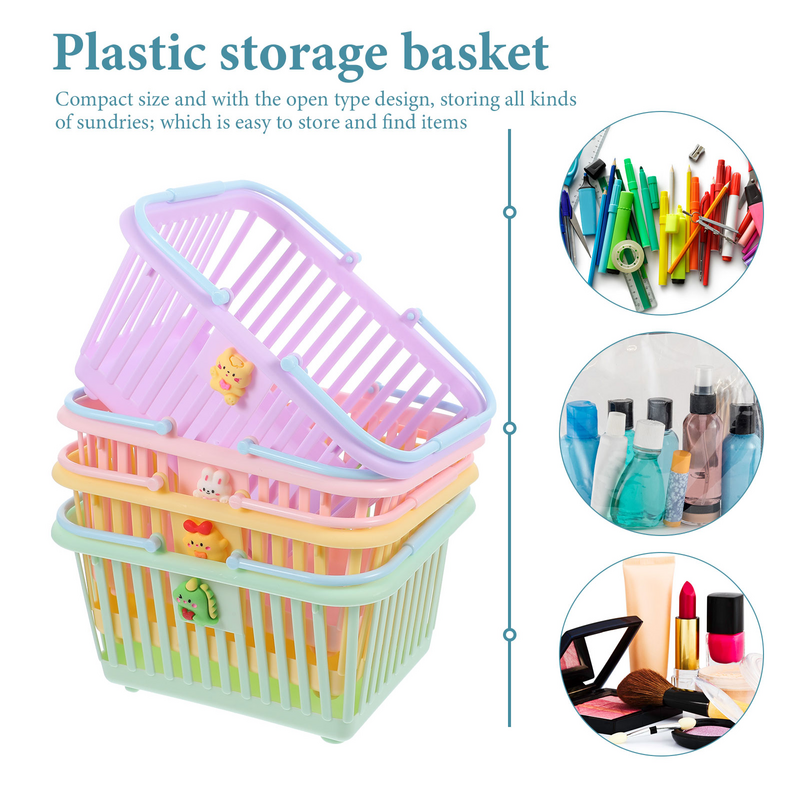 4 Pcs Storage Storage Baskets Plastic Sundries Bin Shopping Toy Storage Basketss for Kids Container Household Organizer