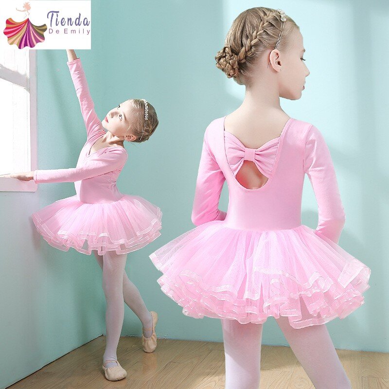 Girls Ballet Dress Children's Training Skirt Kids Costume Leotard For Gymnastics Tutu Classical Dance Clothes Short Long Sleeve