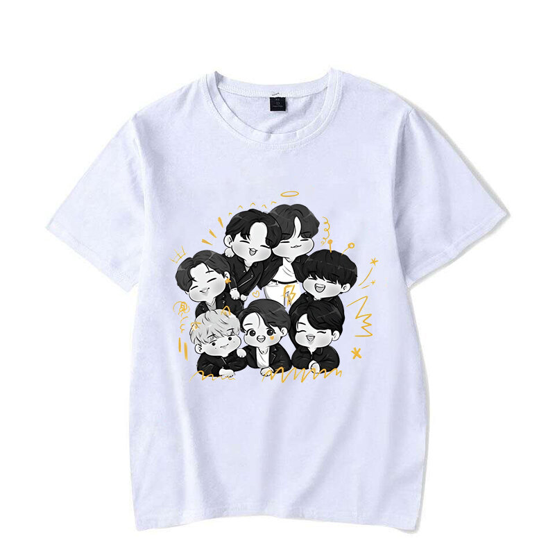 Nowe t-shirty z nadrukiem Kpop Cartoon moda Y2k kobiety letnia koszulka koszula Femme koszule z okrągłym dekoltem koszulka z krótkim rękawem