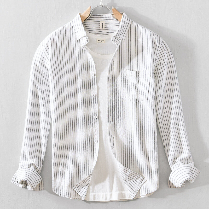 A912 Classic Striped Shirts For Men Spring New Fashion Clothing Simple All-Match Loose Casual Korean Style Handsome Tops Male