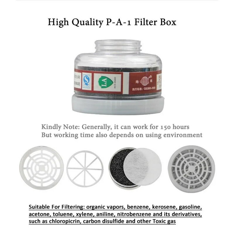 Caixa de filtragem substituível do filtro de gás, Vapores orgânicos, Máscara Respiradora Química, Acessórios para Pintura e Pulverização, 40mm