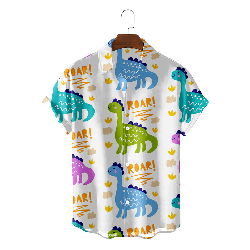 Рубашка гавайская с 3D-принтом, Милая с динозавром, с лацканами, мужская и женская одежда с животными