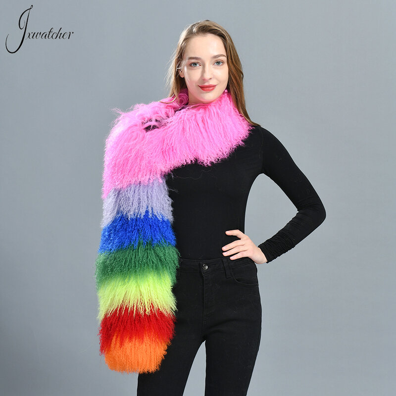 Jxwatcher-abrigo de una sola manga de pelo de oveja largo para mujer, ropa de abrigo de piel Natural de lujo para dama, manga de piel mongola Real, Otoño e Invierno