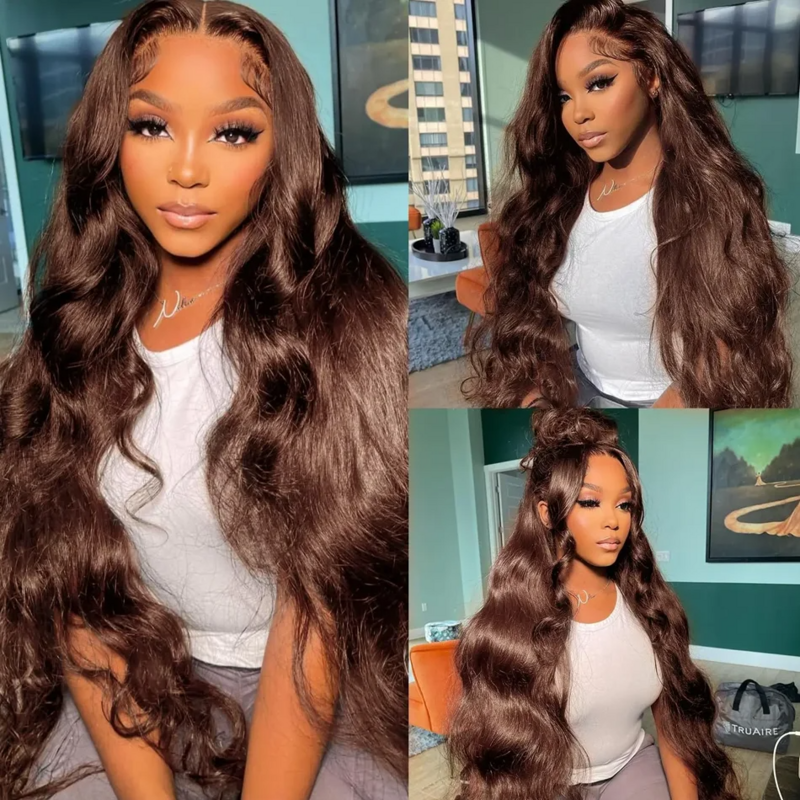 13x6 Chocolate Brown Body Wave Lace Front Human Hair Wigs Pre Plucked Hd Lace Frontal Wig 4# Brazilian Glueless Human Hair Wig