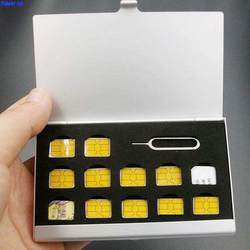 알루미늄 휴대용 SIM 마이크로 핀 SIM 카드, 나노 메모리 카드 보관함, 케이스 보호기 홀더, 12 슬롯 나노 + 1 슬롯 카드 핀, 1 개