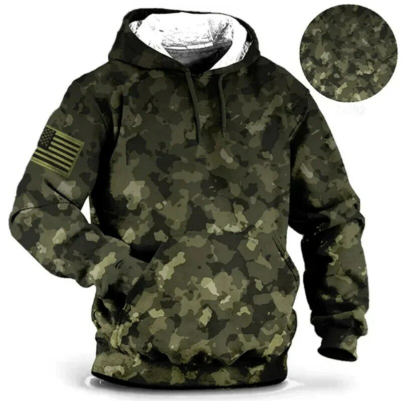 2023 New Camouflage Hoodie Men's Hooded Sweatshirt American Oversized Pullover Male Fashion Streetwear Harajuku Casual Clothing