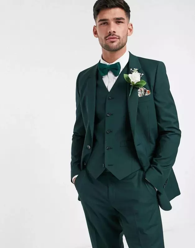 Ternos de casamento formais masculinos, smoking para noivos, baile Slim Fit Blazer, traje do noivo verde, alta qualidade, conjunto personalizado de 3 peças