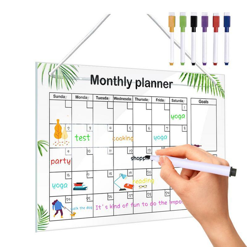 Maandelijks Kalender Whiteboard Met 6 Pennen Uitwisbaar Acryl Transparant Bord Opknoping Whiteboard Maandelijks Planner Notitieblok