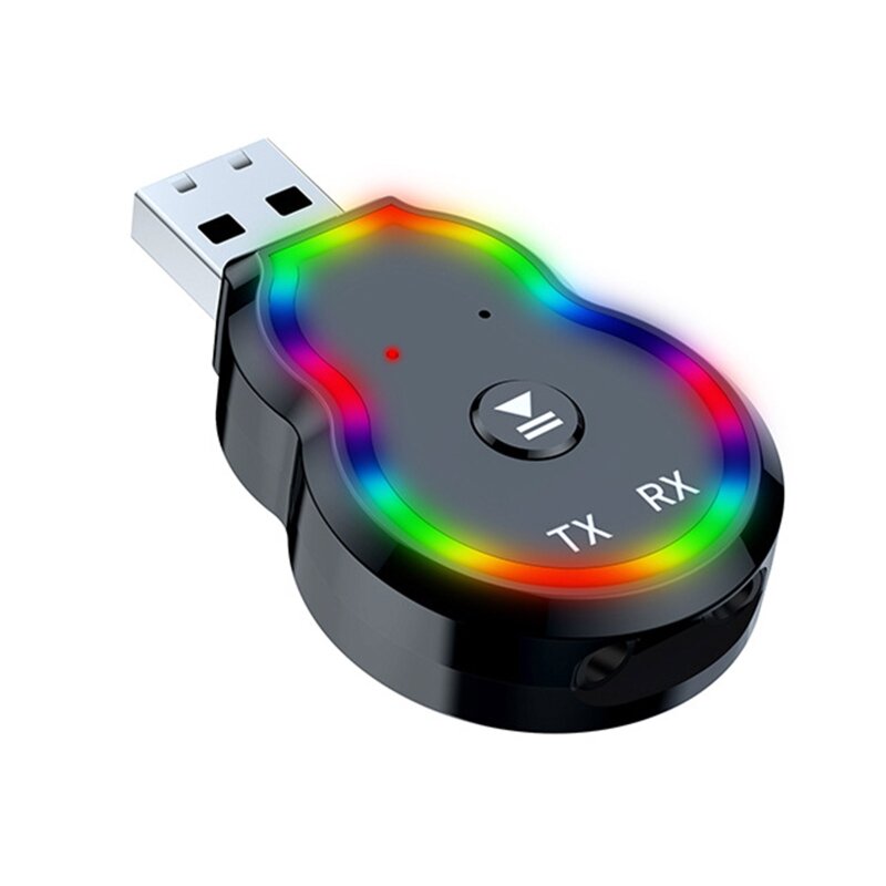 Mini RGB Bluetooth-compatible 5.3 USB Adapter Wireless Audio Receiver Transmitter for Laptop Headphone Computer