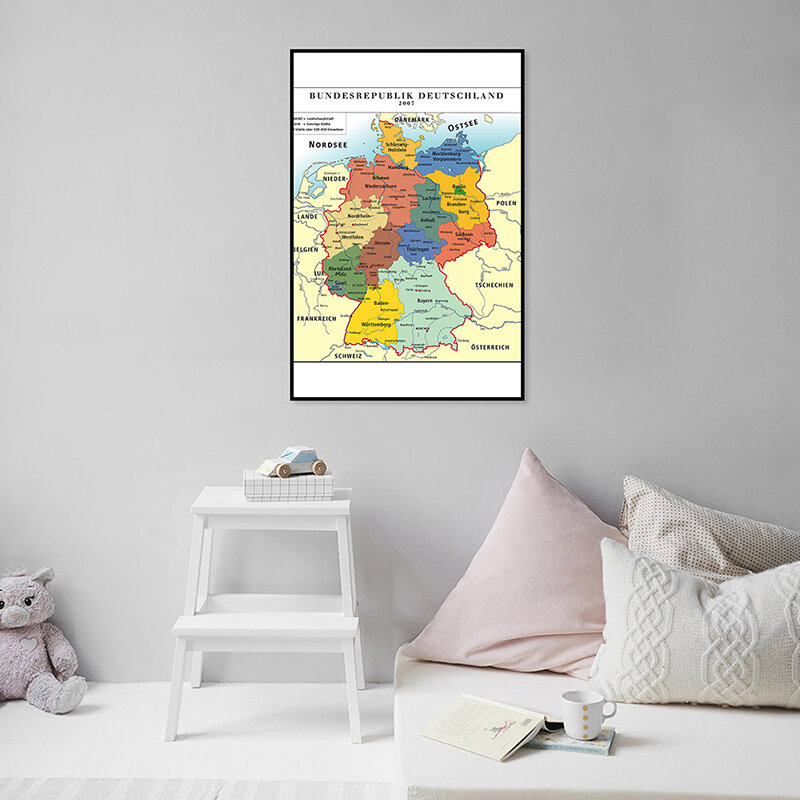 The Administrative Map of Germany 60*90cm Map In German Wall Decorative Canvas Painting for Living Room Home Decoration
