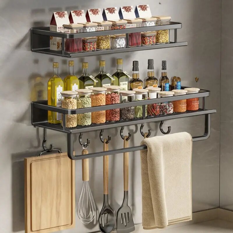 Estante de almacenamiento de especias montado en la pared, utensilio de cocina con varilla de gancho, pala, accesorios de cocina, 30/40/50CM