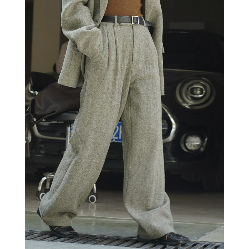 Heavy Wool Tailored Trousers Autumn Wide Leg Pants Loose Women Winter Thick Suits Retro Texture Sense High Waist Casual Clothing