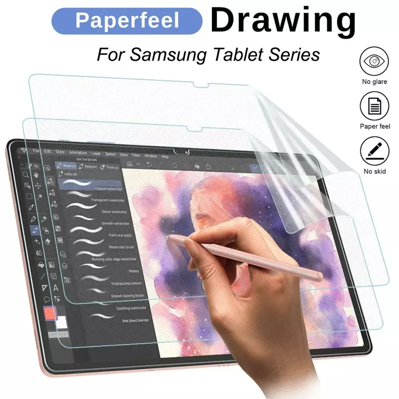 Protecteur d'écran en papier pour tablette Samsung Galaxy Tab A, A7, A8, A9 Lite, S4, Dock, S7, S8 Plus Ultra, film l'horloge 256, peinture, écriture, drapeau