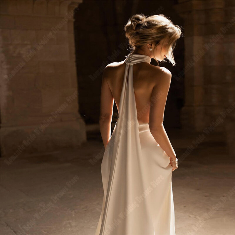 Простое изящное ТРАПЕЦИЕВИДНОЕ женское свадебное платье, щедрый мягкий атласный наряд для невесты, сексуальное плиссированное платье без рукавов, 2024