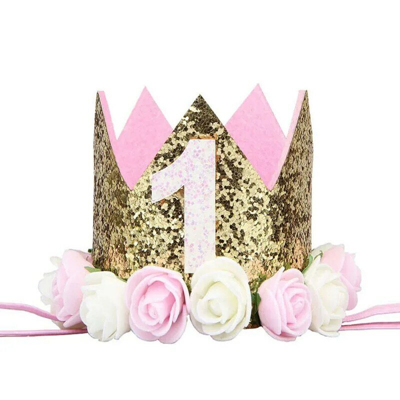 Venda quente festa de aniversário chapéus decoração boné um chapéu de aniversário princesa coroa 1st 3rd ano velho número do bebê crianças acessório de cabelo