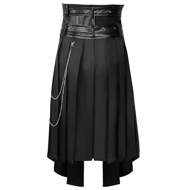 Men's Medieval Retro Cosplay Punk Maxi Skirt Gothic Style Sexy Fashionable Chain Matching Half Bodies Pleated Skirts For Male