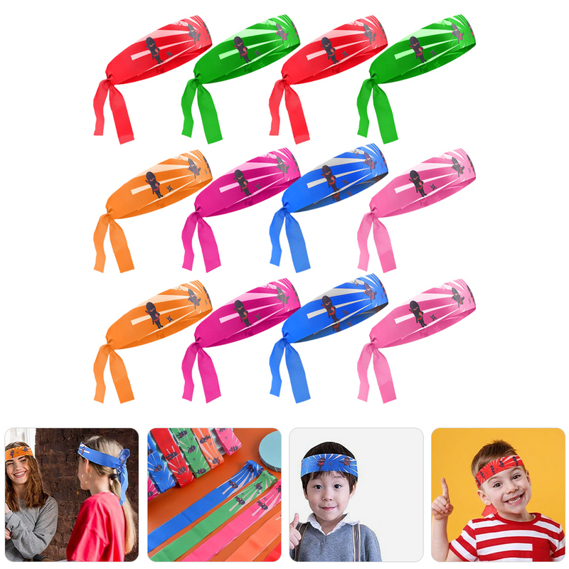 Ninja Headband for Karate Sports, Laços de cabelo, Headbands reutilizáveis, respirável, criança, 12 pcs