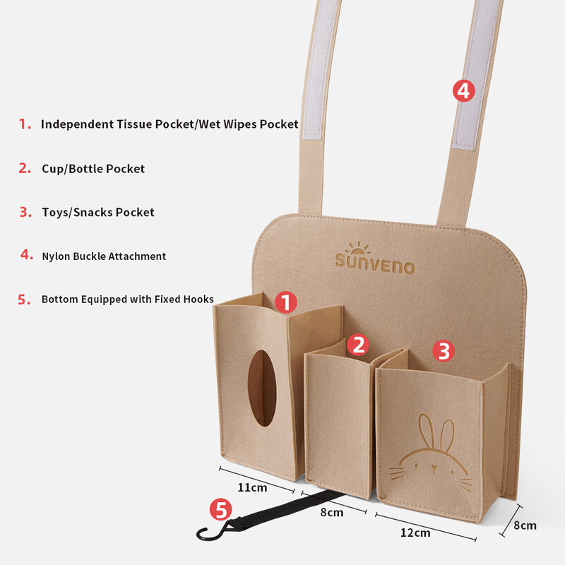 Sunveno seggiolino auto appeso borsa portaoggetti Design Organizer per fazzoletti, tazze e Snack