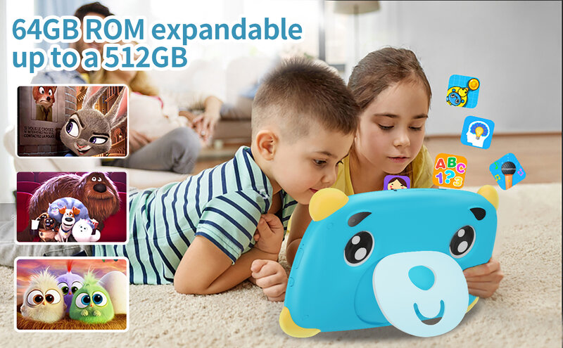 Tablet per bambini 7 pollici Android 9.0 2GB RAM 32GB ROM Quad-Core WiFi Software educativo
