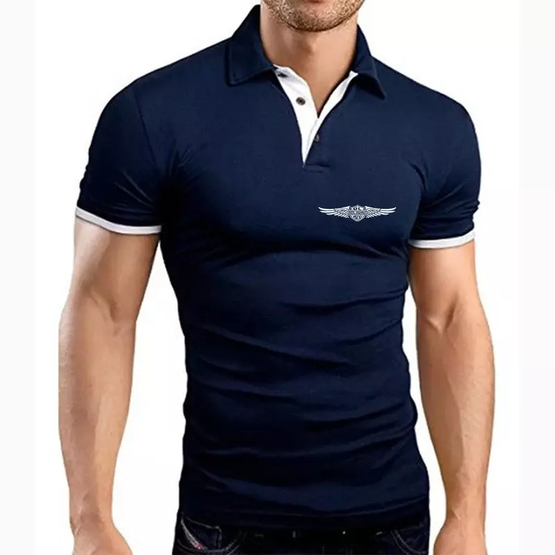 Мужская хлопковая рубашка-поло, повседневная Однотонная рубашка-поло с принтом логотипа мотоцикла Goldwing Gl1500, лето 2024