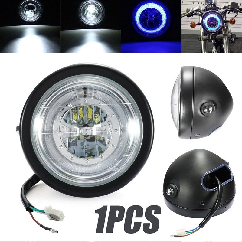 6.5 inch Universal Motorcycle Halo Ring Blue Led Headlight For Honda Cafe Racer