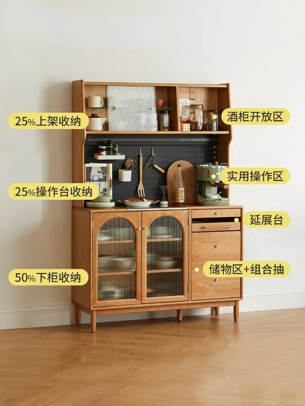 Solid Wood Sideboard Modern Light Luxury Cherrywood Tea Cabinet Dining Room Locker Multi-Functional Kitchen Cupboard