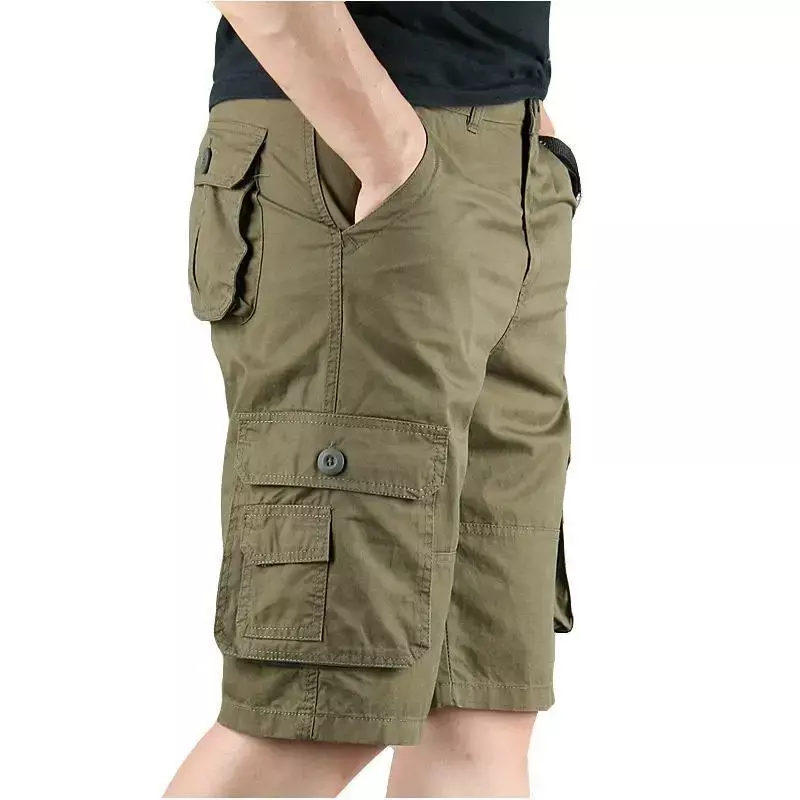 Шорты-карго мужские с несколькими карманами, удобные нейлоновые Широкие штаны, большие размеры, хаки