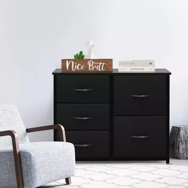 Concept Storage Dresser Furniture Unit, Grande pé organizador peito e armário, Caixas de tecido removível, preto, 5 gavetas