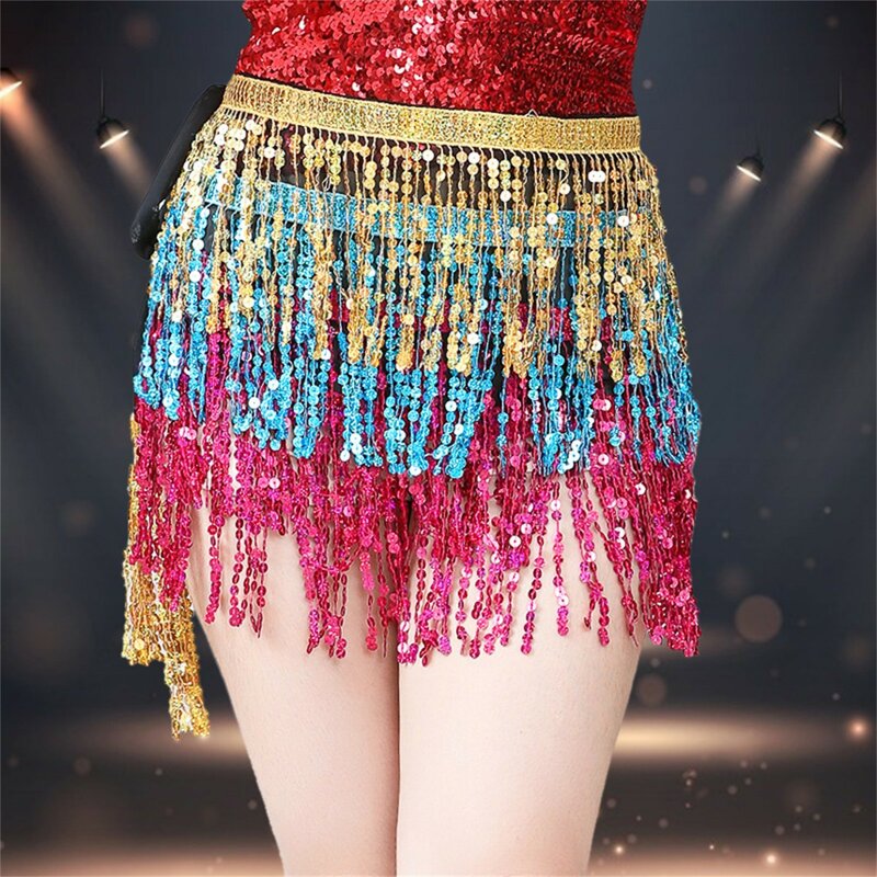 New Sequined Fringed Waist Chain Belly Dance Waist Chain Indian Bohemian Lace-up Waist Scarf Sequined Fringed Skirt