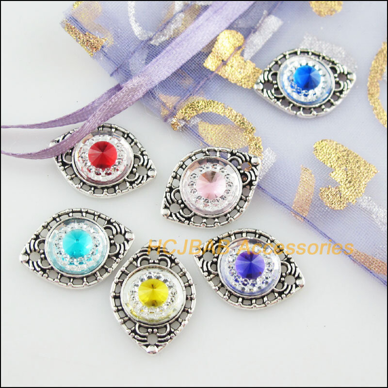 18Pcs Tibetan Silver Plated Color Eye Mixed Resin Charms Pendant Connectors 14.5x20mm