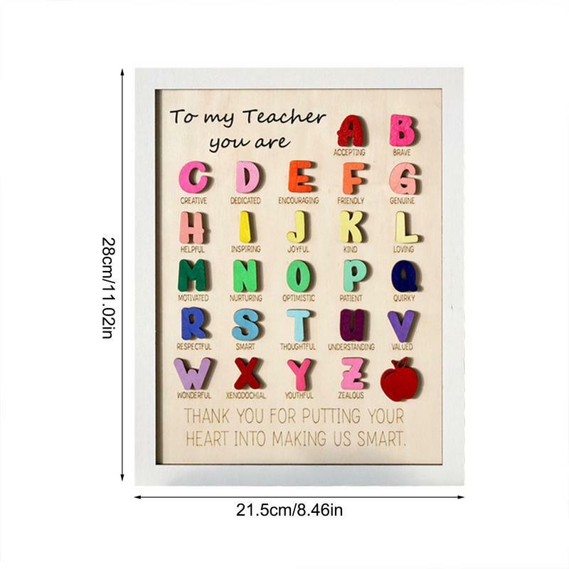 Regalos de agradecimiento para profesores, letrero de tablero del alfabeto para profesores, regalo de agradecimiento para el día del maestro, adorno, gracias por poner tu