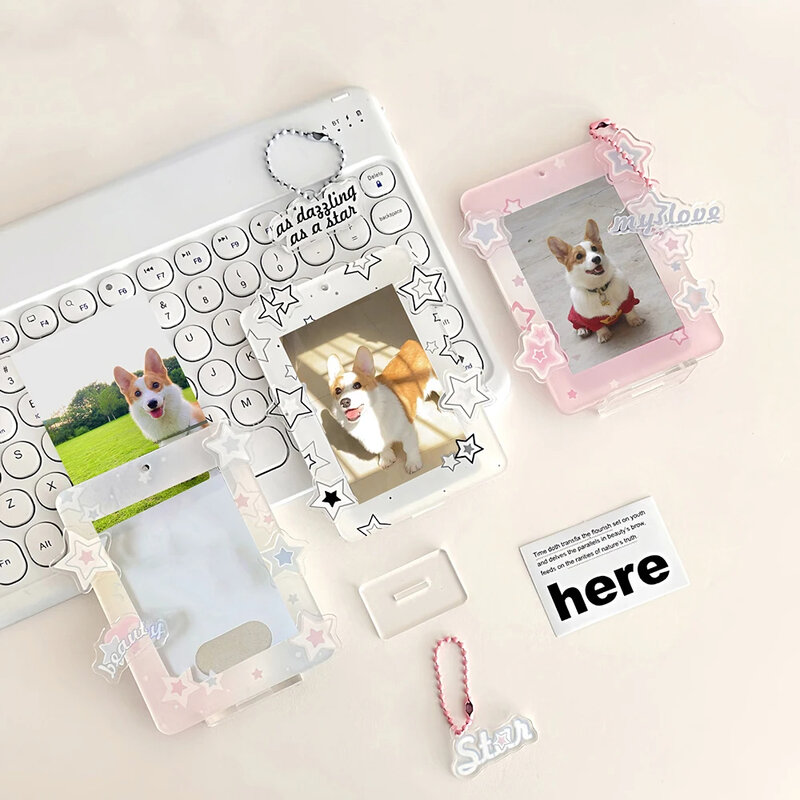 3 inch Star Series Cute Sweet Photo Protection Photocard Frame Card Display Stand Desktop Decor Photo Holder Acrylic Card Sleeve