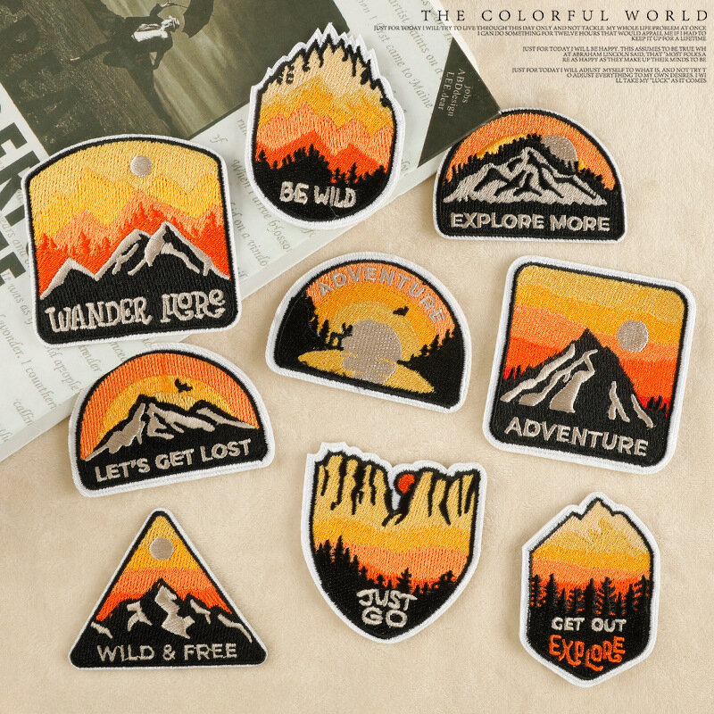 2024 Nieuwe Borduurpatch Diy Zonsondergang Berg Camping Sticker Thermoadhesive Badge Ijzer Op Patches Stoffen Tas Stof Accessoires