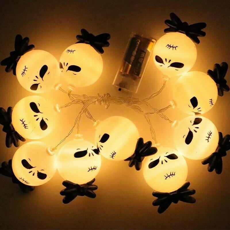 Lampu tali dekorasi wajah hantu Halloween, lampu LED String, lentera hantu Pesta Festival Hari Halloween, dekorasi rumah dapat digunakan kembali A