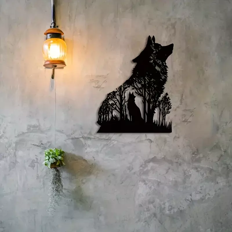 Décoration murale de loup noir d'Halloween, artisanat en métal, décor d'art, tenture murale, 1 pièce