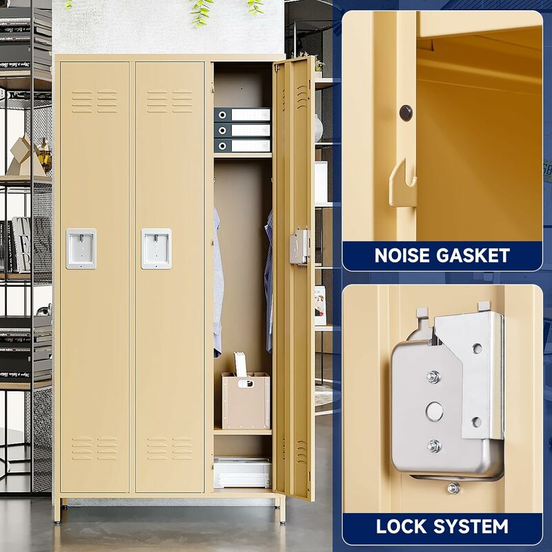 Metal Lockers for Employees with Lock, Employees Locker Storage Cabinet with 3 Doors, Steel Storage for Gym, School, Office