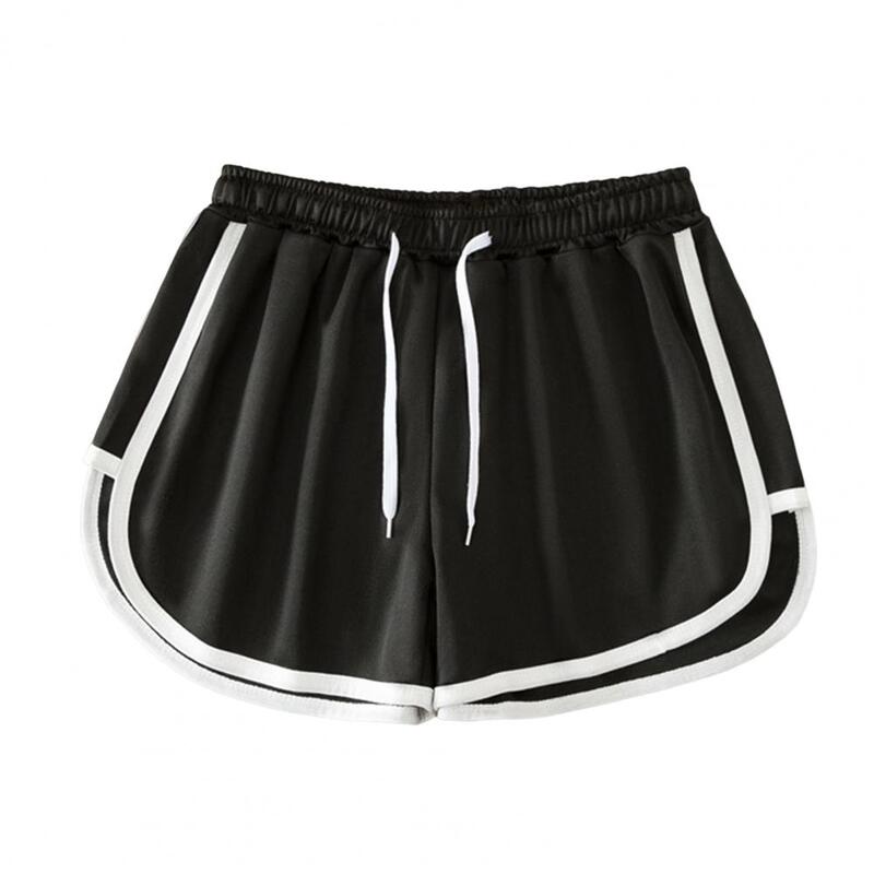 Summer 2023 Women Shorts Sports Elastic Waist High-Waist Drawstring Breathable Solid Color A-Line Loose Shorts Wide Leg