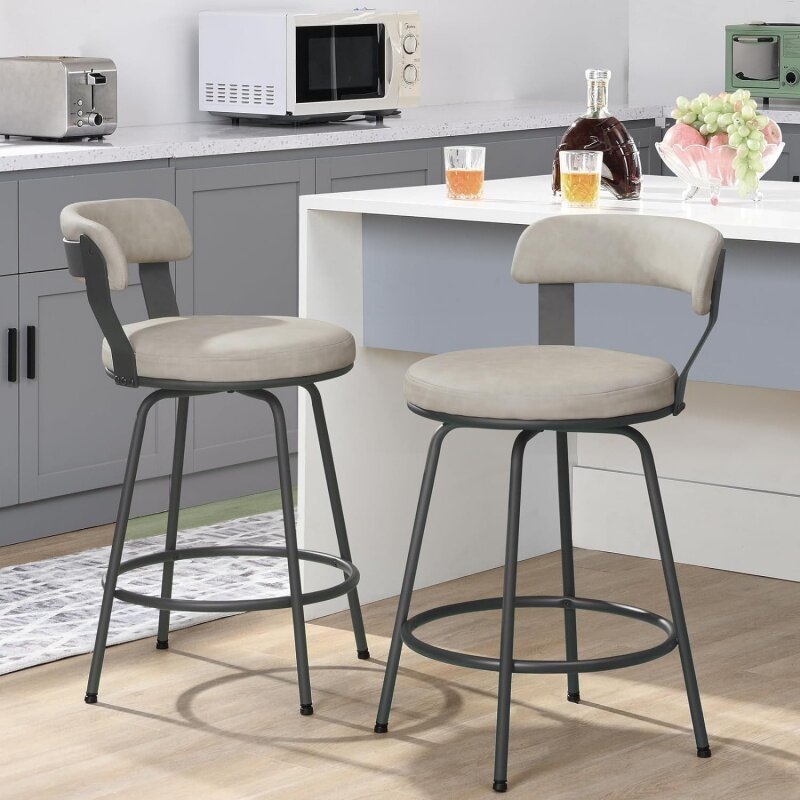 Bar Stools Set of 2-Metal Stools for Kitchen Counter PU Leather Barstools Swivel Bar Chairs for Dining Cafe,Metal Footrest,24” B