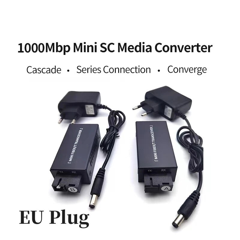 Mini interruptor de fibra óptica Gigabit, convertidor de medios, modo único, transceptor de 2 puertos, 20KM, 10/100/1000M, 1 unidad
