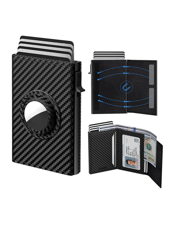 Мужской кошелек, держатель для карт, Умный кошелек для мужчин, совместимый с Apple Air Tag RFID Блокировка, тонкий бумажник из углеродного волокна AirTag