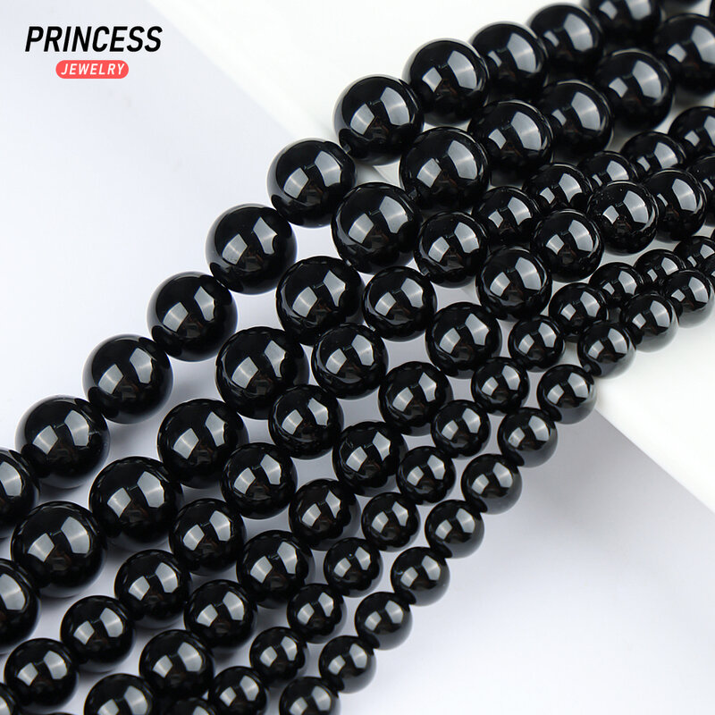 Perles en pierre d'agate noire naturelle A + pour bijoux, onyx noir, bracelet exécutif, collier, accessoires de bricolage, brin de 15 ", 6mm, 8mm, 10mm, 12mm