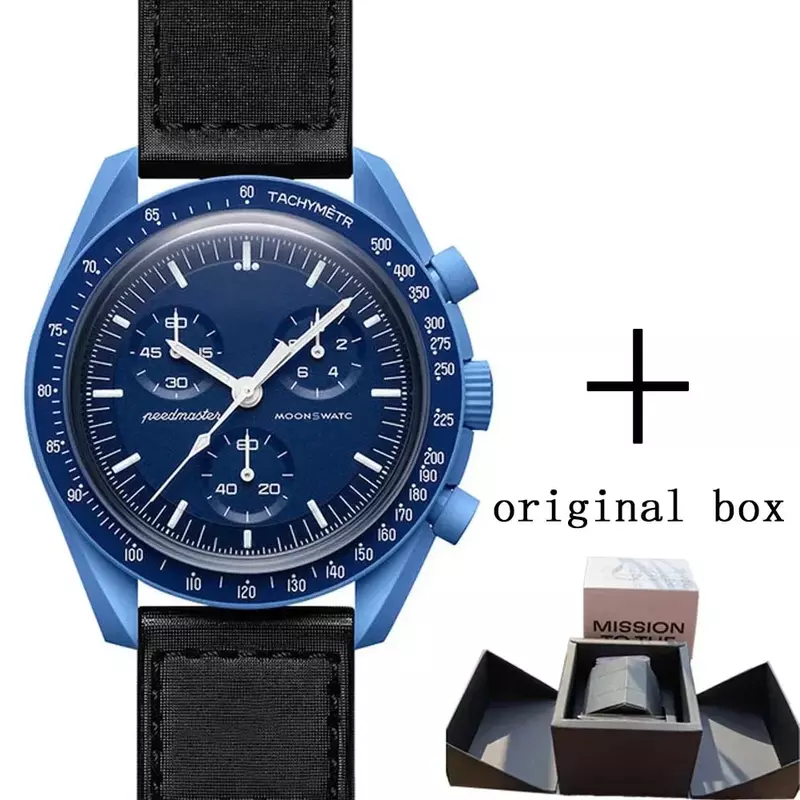 Marca original lua relógios masculinos com caixa original, cronógrafo masculino relógio de pulso com caixa de plástico, explorar planeta, AAA + relógios masculinos, 2024
