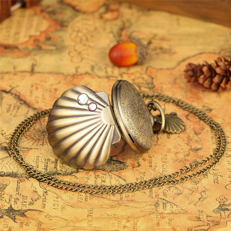 Steampunk Shell Taschenuhr voller Jäger Quarz werk Pullover Halskette Kette arabische Nummer Anzeige Retro Uhr Uhr