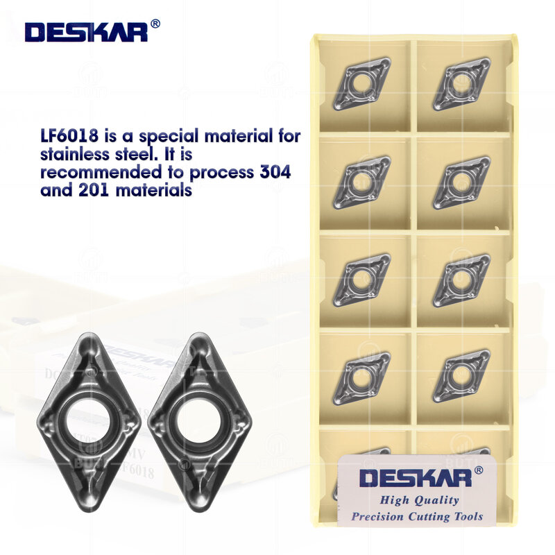 DESKAR 100% Original DCMT070204 DCMT070208-MV LF6018 Alta Qualidade CNC Torno Cortador Interno Carbide Inserções Para Aço Inoxidável